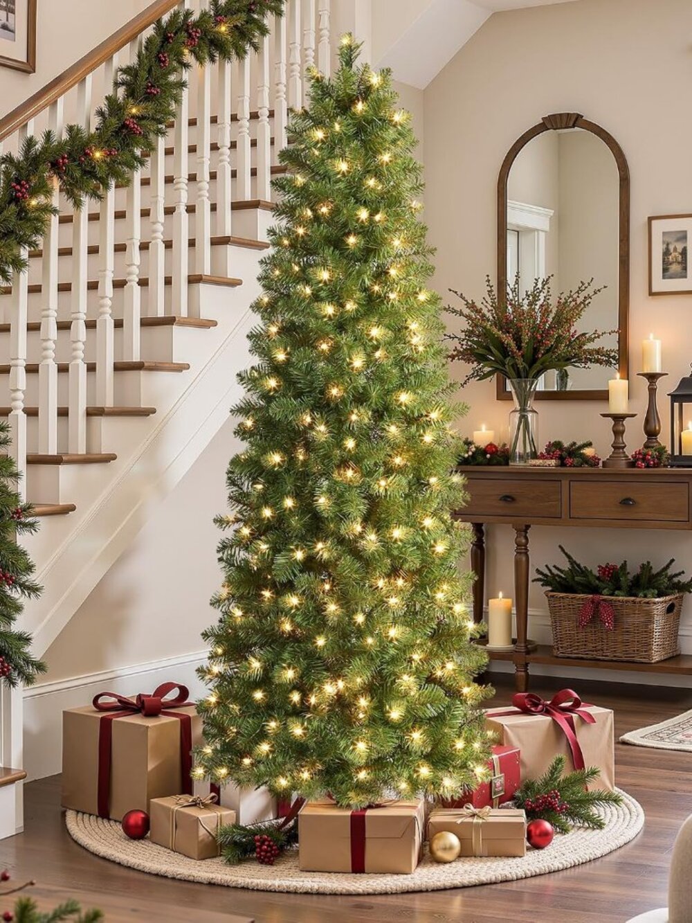SHareconn 6FT Pre-Lit Pencil Christmas Tree 200 Warm White Lights Slim - New